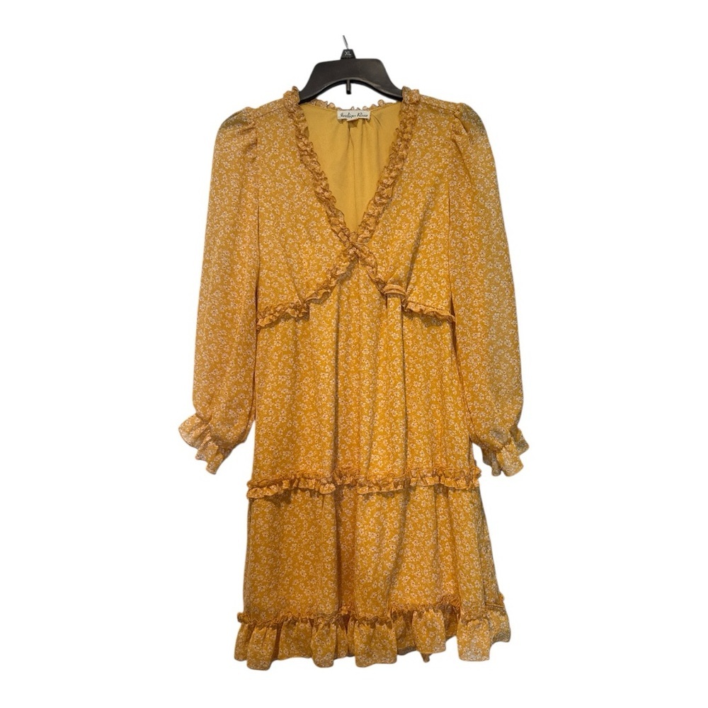 Yellow Ruffled Tiered Long Sleeve Sundress